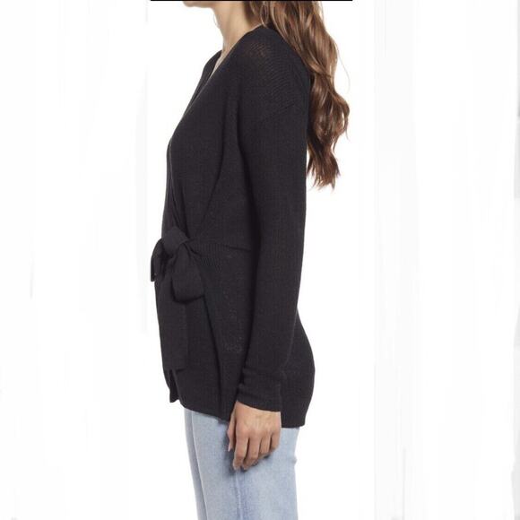 Halogen NWT Women's Ribbed Long Sleeve Side Tie Front Cardigan Sweater Black S - Picture 9 of 9